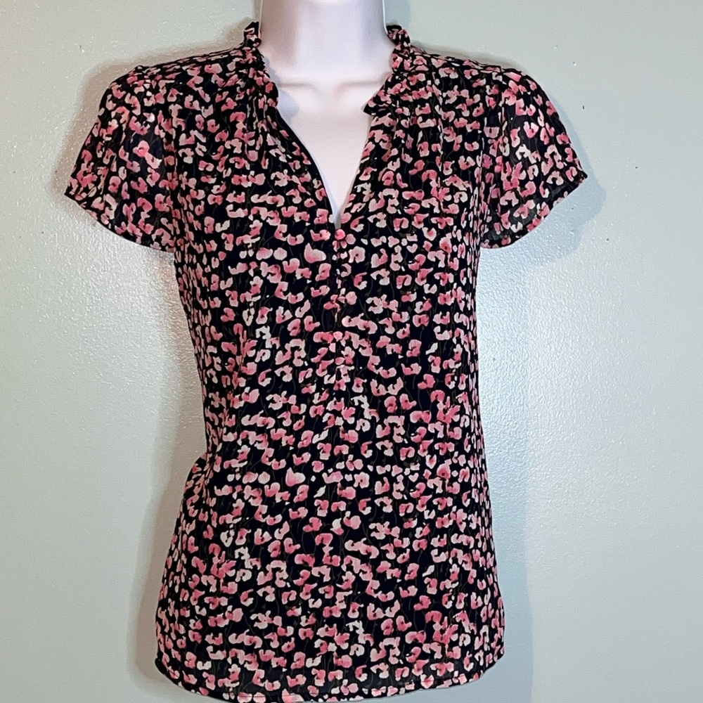 J Crew Size Small Blouse Blue‎ Pink Floral
